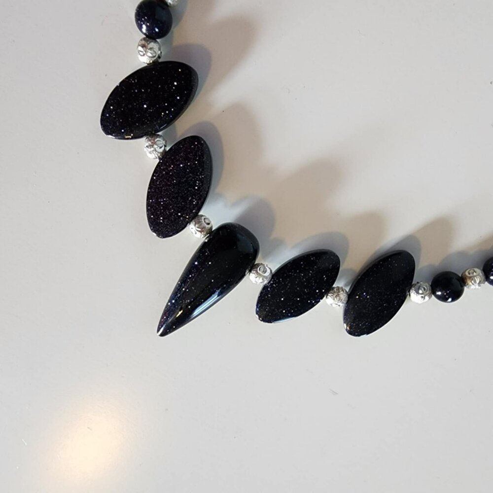 NWT Dark Blue Goldstone & Sterling Silver Necklace - Picture 5 of 7